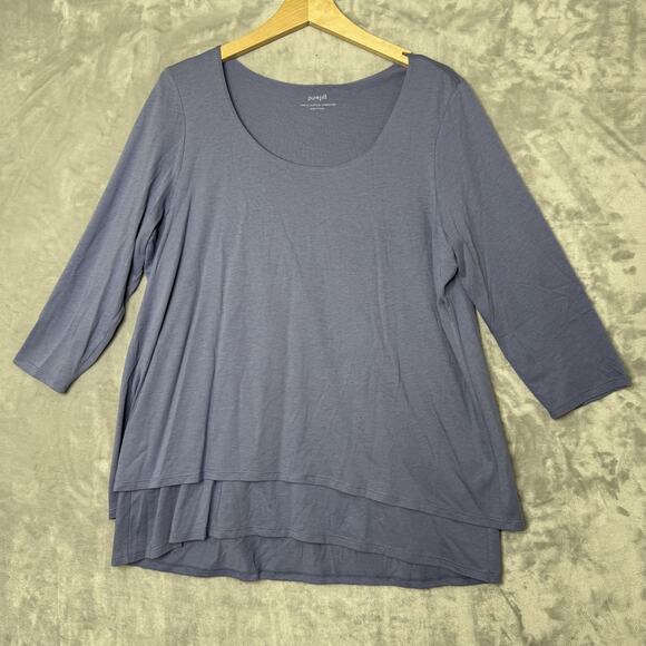 Pure Jill Elliptical Layered Top Womens Large 3/4 Sleeve Tunic Modal Rayon - Picture 1 of 9